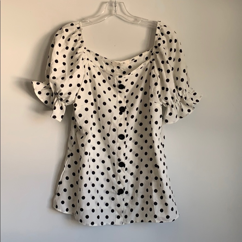 Polka Dot Square Neck Button FrontTop || ModCloth